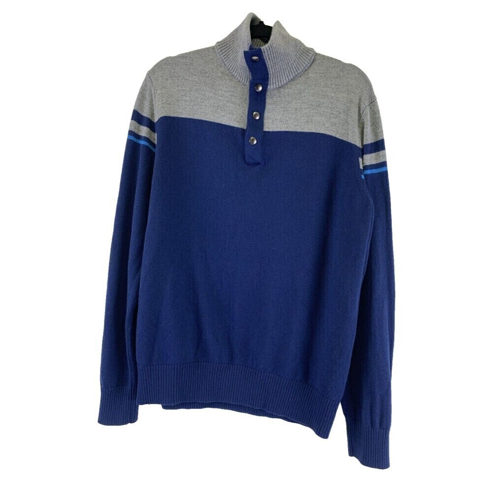 Banana Republic Extra Fine Merino Wool Snap‎ Pullover Sweater Blue Gray Mens XL